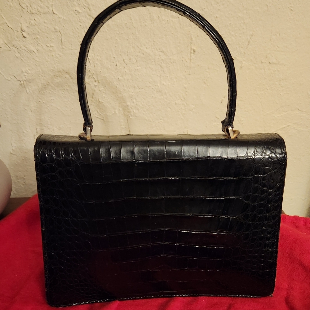 Gucci Vintage Crocodile Black Top Handle Purse - Picture 8 of 10